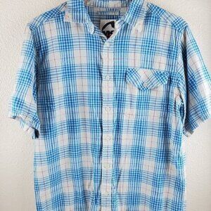 MK Mountain Khakis White Blue Red Plaid Short Sleeve Shirt Men's size S